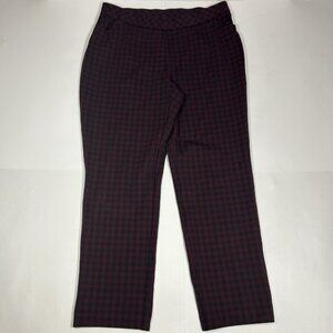 J.Jill Ponte Slim Leg Pants Women Black Red Plaid Maroon Stretch Cropped Sz PM